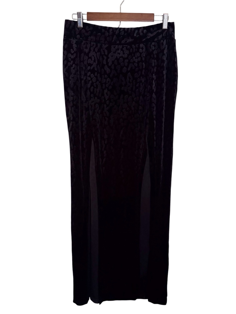 Killstar Size Large Black Velvet Animal Print Skirt Maxi Goth Witchy High Slit